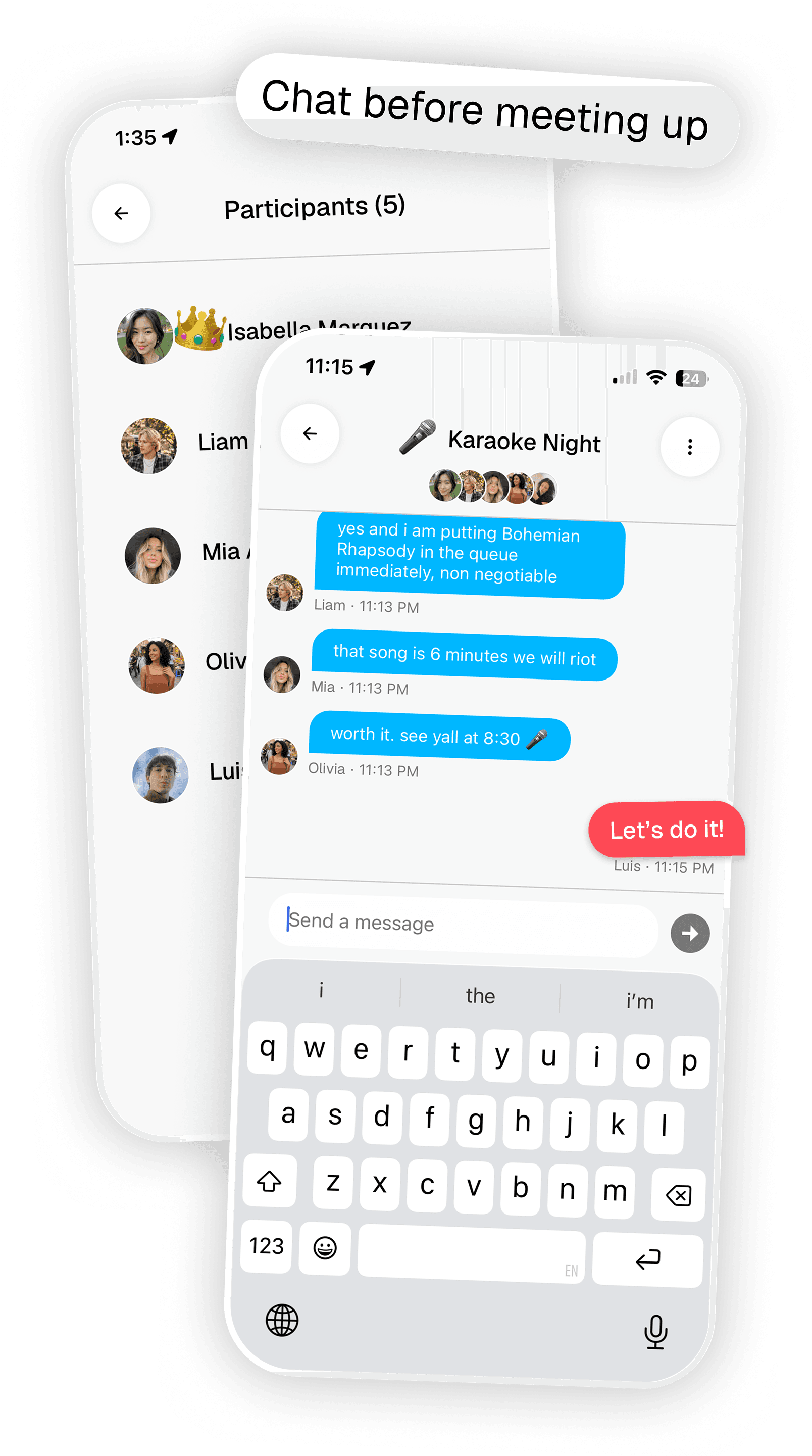 Yuno group chat for chatting before meeting up