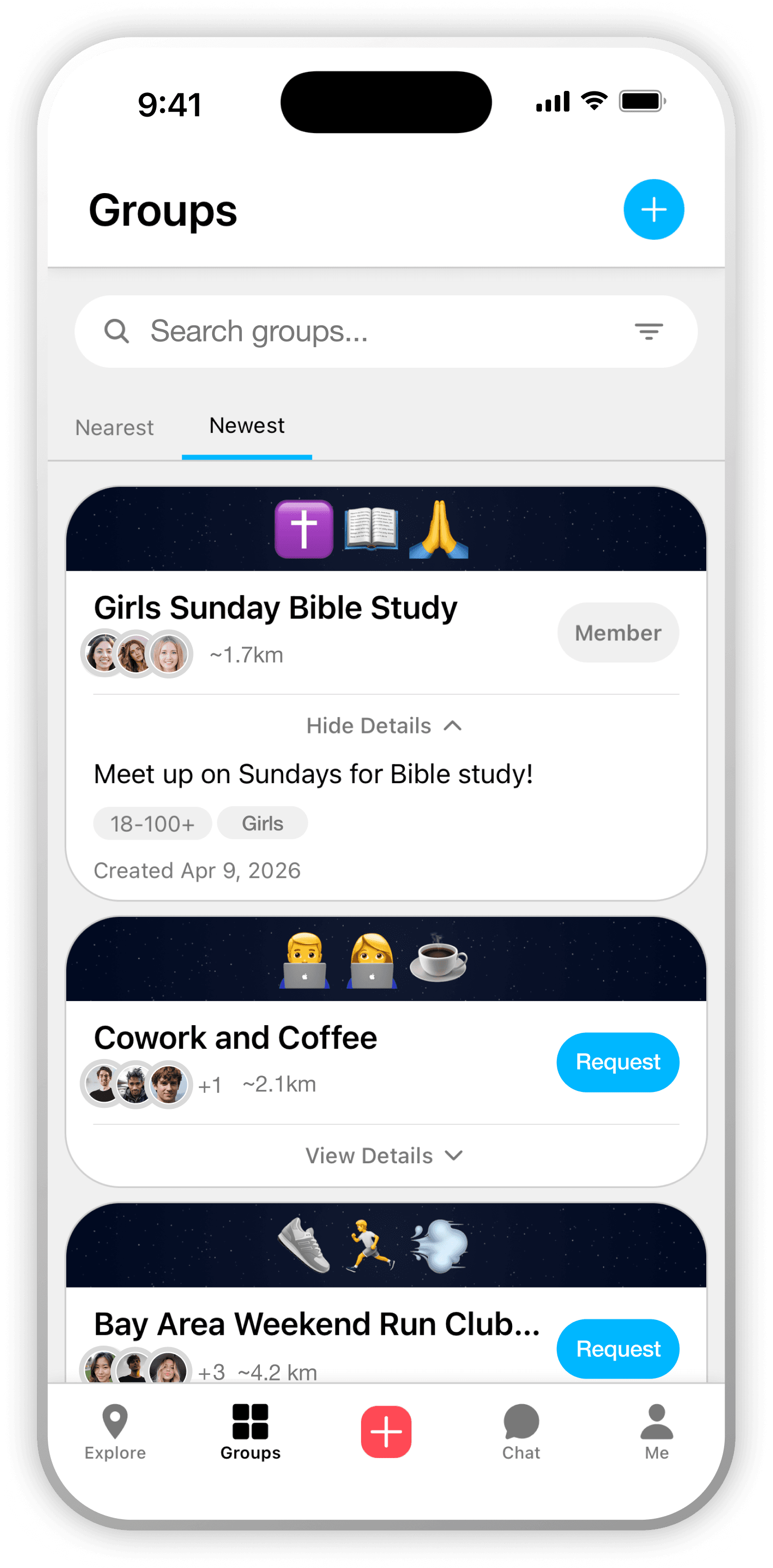Yuno groups screen